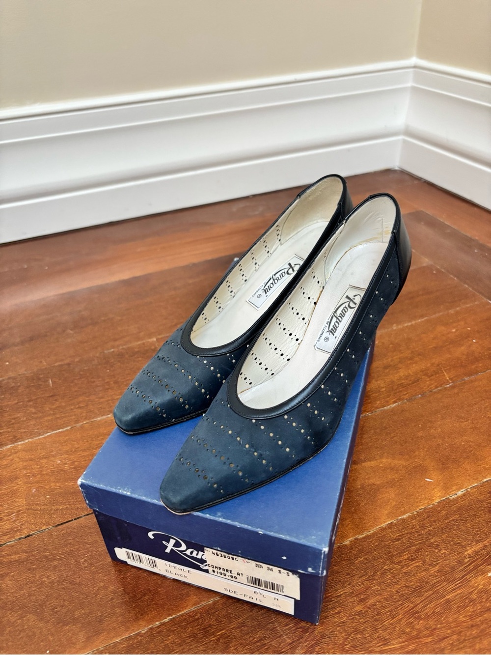 Rangoni Navy Perforated Leather Pumps 7AAA
